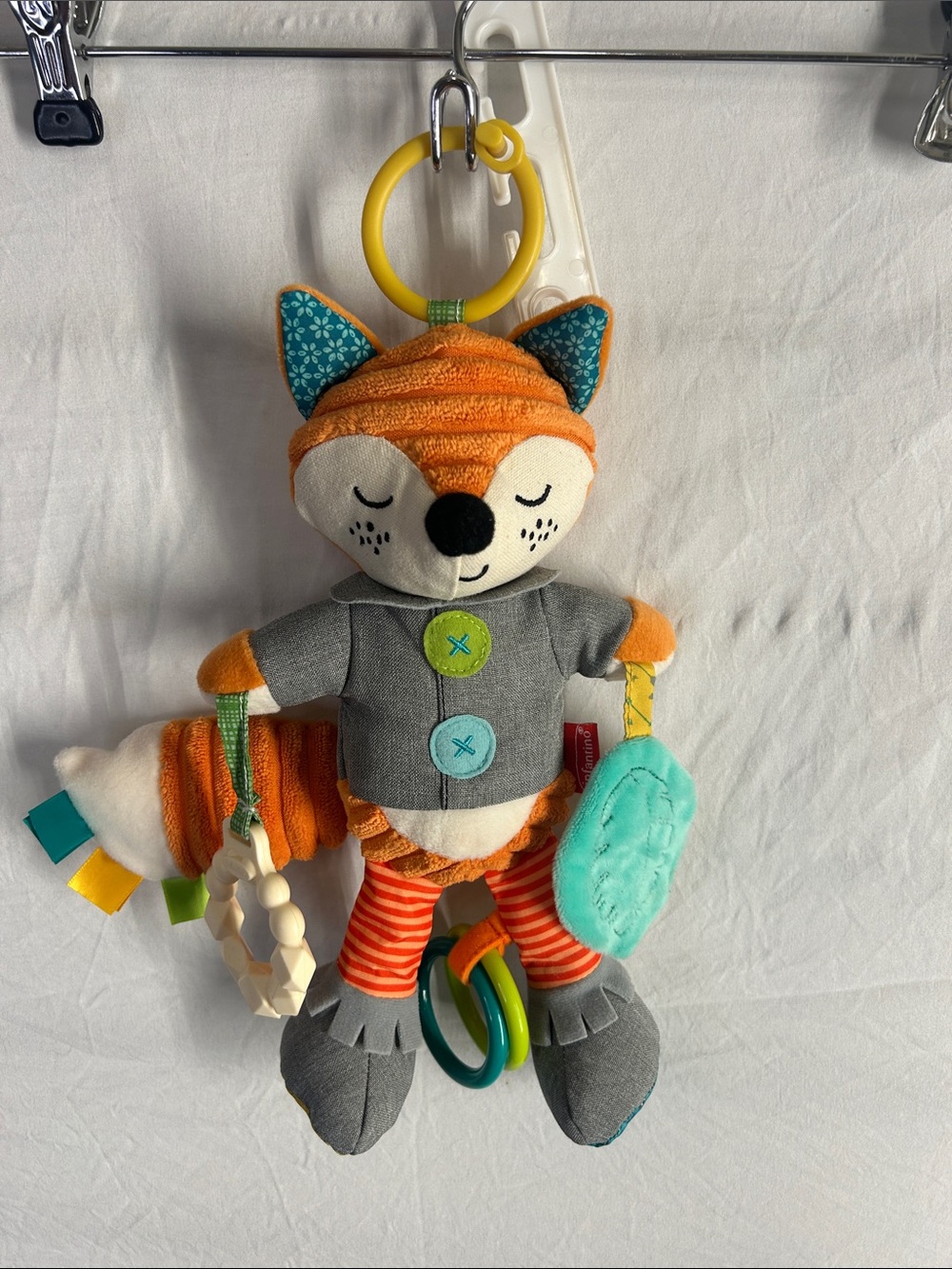 Infantino Orange, Gray & Teal Fox Activity Plush with Teether Rings